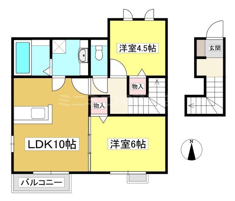 シスシャティーA(2LDK/2階)の間取り写真