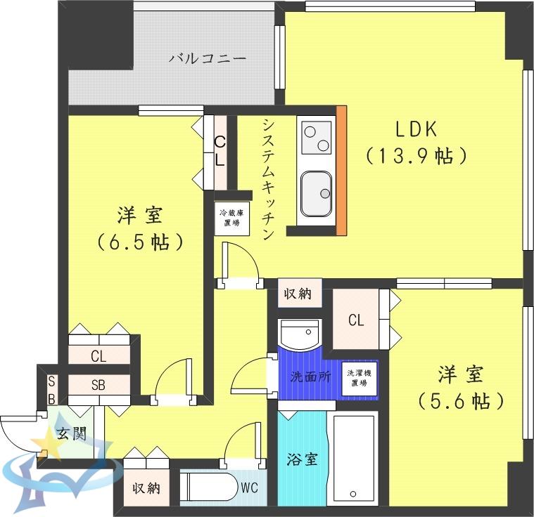 ラフィネタワー札幌南3条(2LDK/24階)の間取り写真