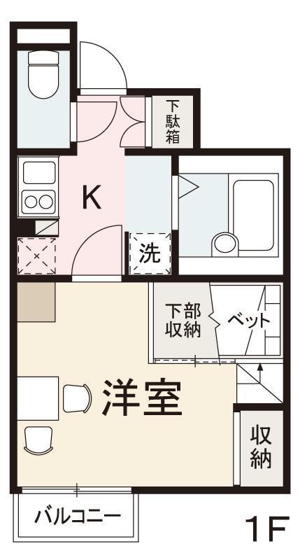 ラポール仏生山(1K/1階)の間取り写真