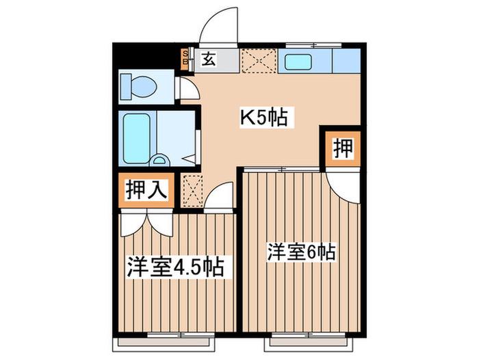 テラス茅ヶ崎(2K/2階)の間取り写真