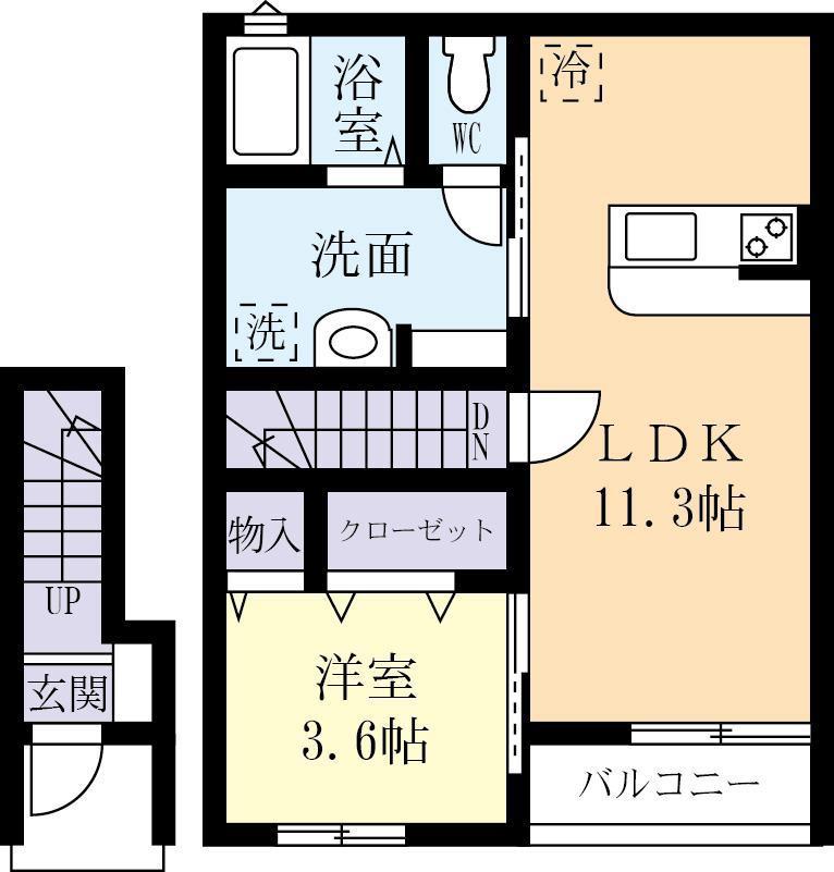 ディアコートつくば(1LDK/2階)の間取り写真