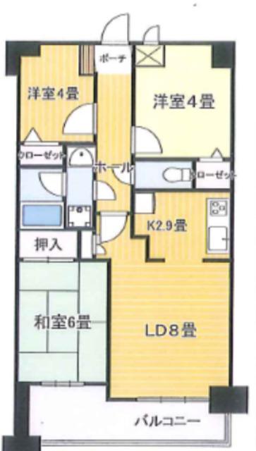 キャッスルマンション与野(3LDK/4階)の間取り写真