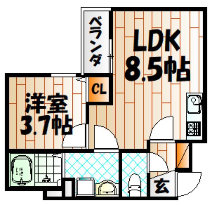 DORO片野(1LDK/2階)の間取り写真