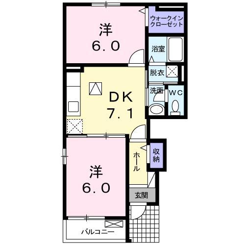 フロイデ KANAGEN II(2DK/1階)の間取り写真