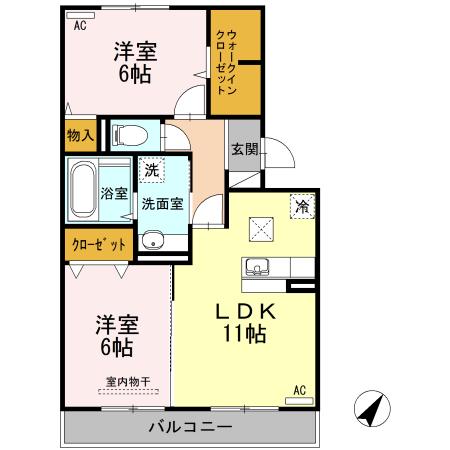 モンブラン B棟(2LDK/1階)の間取り写真