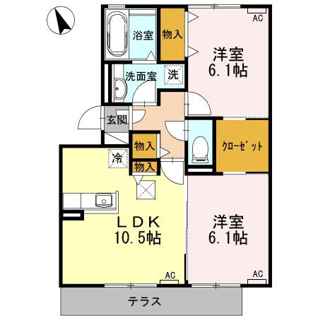 エスペランサA棟(2LDK/1階)の間取り写真