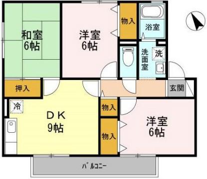 ソレーユ萩原B棟(3LDK/2階)の間取り写真