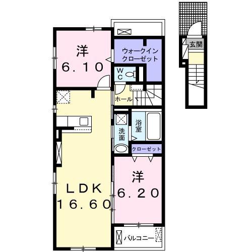 ラリュール(2LDK/2階)の間取り写真