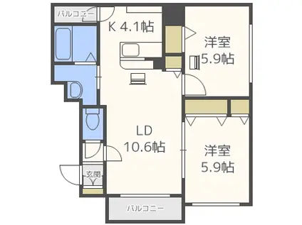 メゾンエスポワール MAISON ESPOWAL(2LDK/2階)の間取り写真
