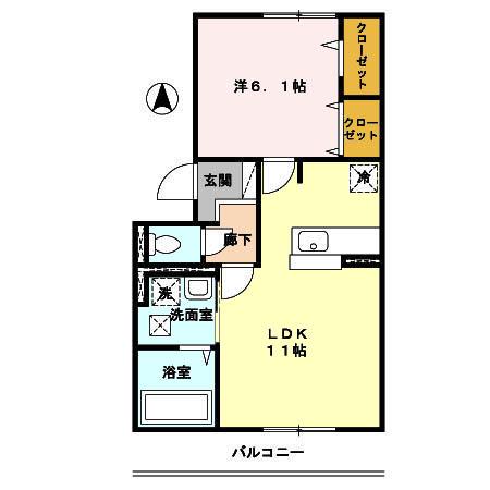 セジュール元木(1LDK/1階)の間取り写真