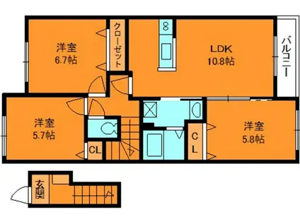 エスポワール・タミ(3LDK/2階)の間取り写真