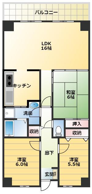 PHOENIX COURT 交野I(3LDK/2階)の間取り写真