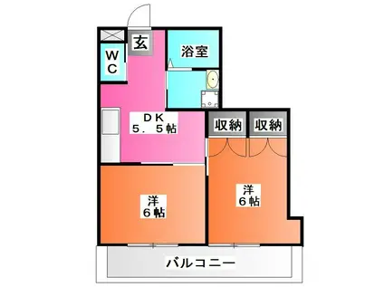 かいづかファミリアI(2DK/2階)の間取り写真