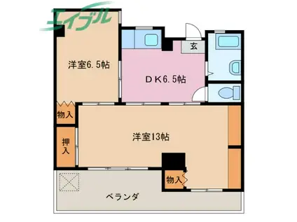 富士美荘 本館(2DK/4階)の間取り写真