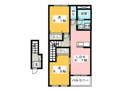 アンジェリーク(2LDK/2階)の間取り写真