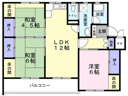 レインボーハウス勾当水4号棟(3LDK/1階)の間取り写真