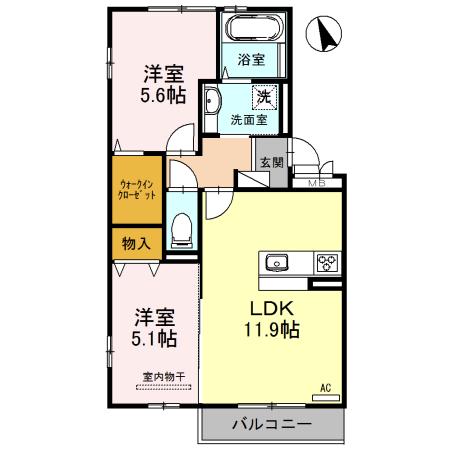 シャルマン(2LDK/2階)の間取り写真