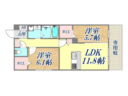 エレナ本山(2LDK/1階)の間取り写真