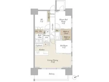 ライトテラス新宿御苑(2SLDK/3階)の間取り写真