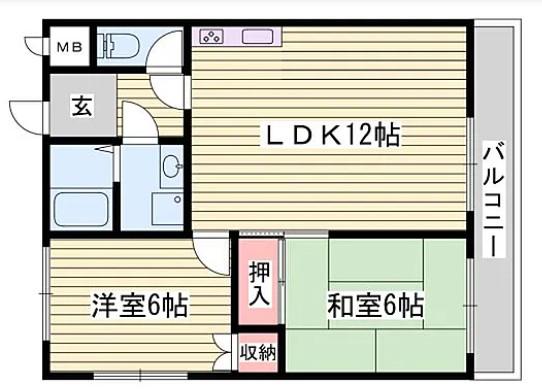 ハイツ夢前川(2LDK/3階)の間取り写真