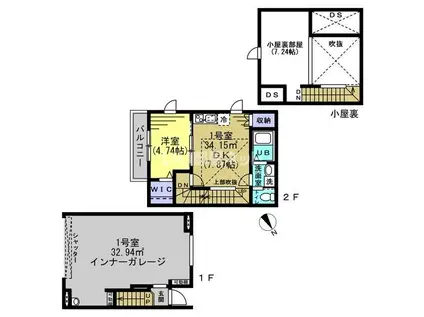 グランデュールD(1DK/1階)の間取り写真