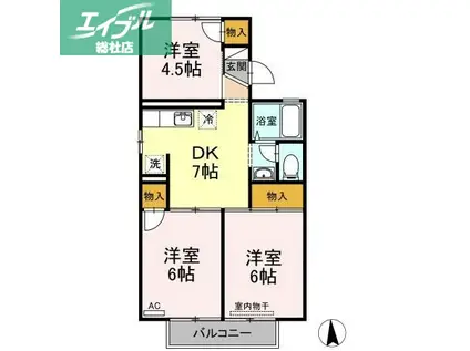 プレジールワカミヤA棟(3DK/2階)の間取り写真