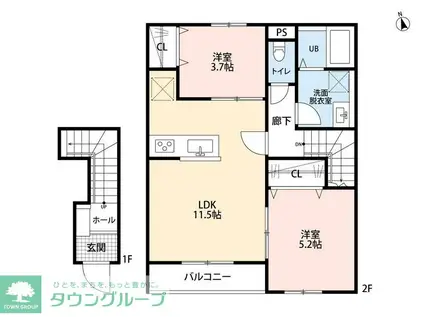 リーブルファイン幸手駅II(2LDK/2階)の間取り写真