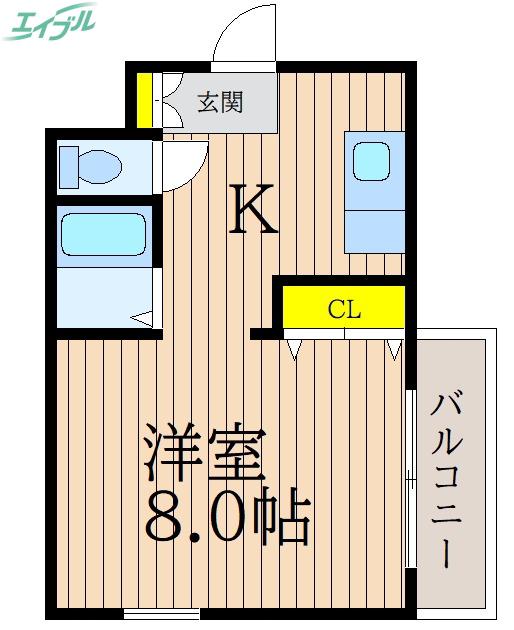 カーサ岡町(1K/3階)の間取り写真