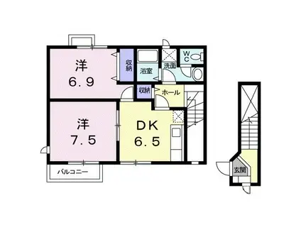 ペスカフルール(2DK/2階)の間取り写真