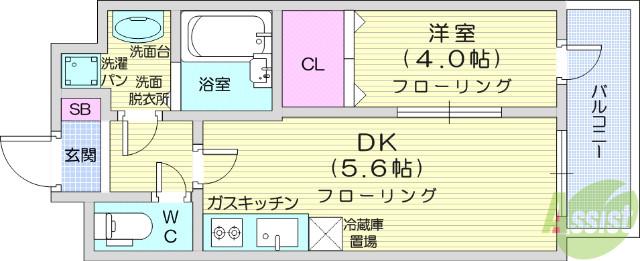 エルスタンザ子平町(1DK/3階)の間取り写真