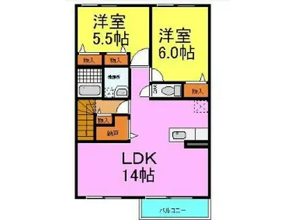 FORESTCAPEたつの(2LDK/2階)の間取り写真