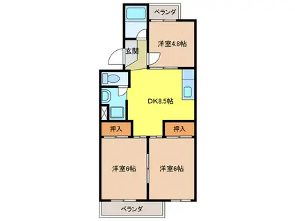 杉本ビル(3DK/4階)の間取り写真