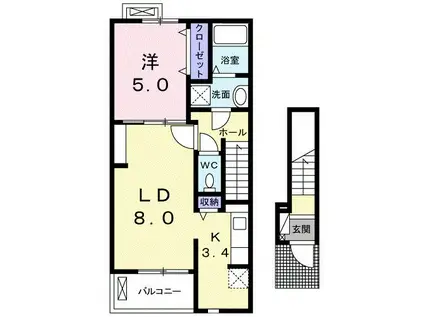 M・ウェイブII(1LDK/2階)の間取り写真