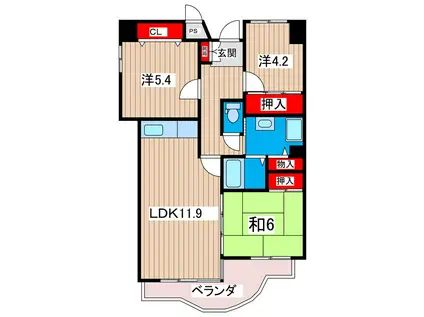 サニーヒル会瀬 1号館(3LDK/2階)の間取り写真