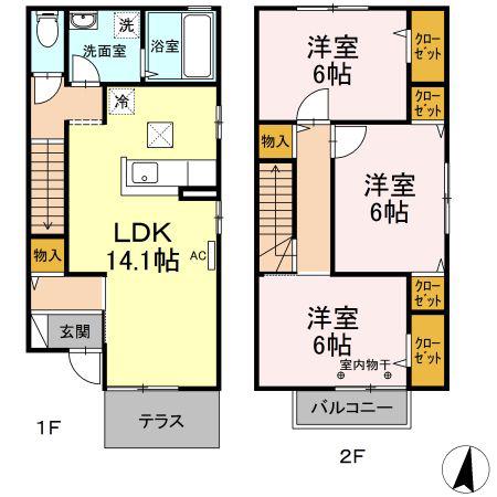 パレス.ボナール211 A棟(3LDK/1階)の間取り写真
