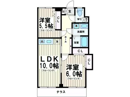 サンパラッツオ五番館 当社管理物件(2LDK/1階)の間取り写真