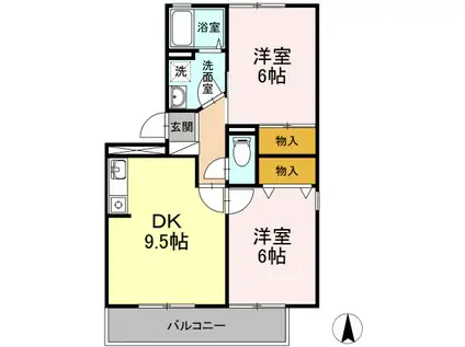 グリーンハイツB(2DK/2階)の間取り写真
