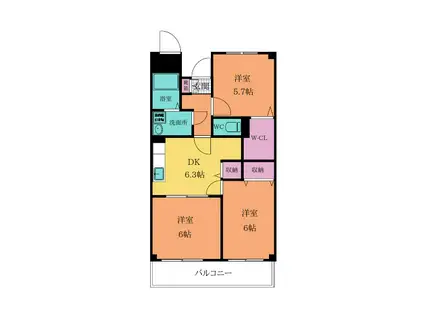 ユーアイマンション赤坂(3DK/4階)の間取り写真