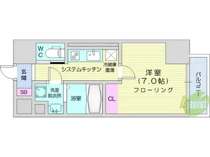 BRIGHTON イースト(1K/4階)の間取り写真
