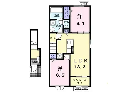 ラーゴム III(2LDK/2階)の間取り写真
