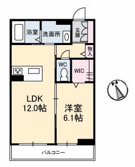 グランベレオ西新涯(1LDK/1階)の間取り写真