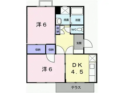 ハイツシャムロック(2DK/1階)の間取り写真