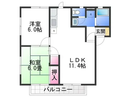 コーポラス辻元(2LDK/1階)の間取り写真