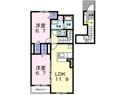 ラッフィナート レジデンスA(2LDK/2階)の間取り写真