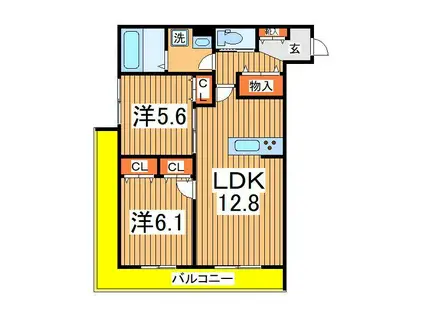エリーナウエスト(2LDK/3階)の間取り写真