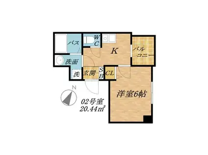 RITZPARKSKYOUMACHIBORI(1K/2階)の間取り写真