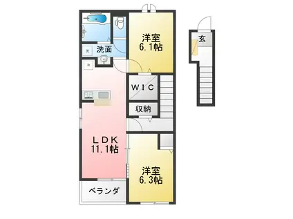 ポルト ボヌール II(2LDK/2階)の間取り写真