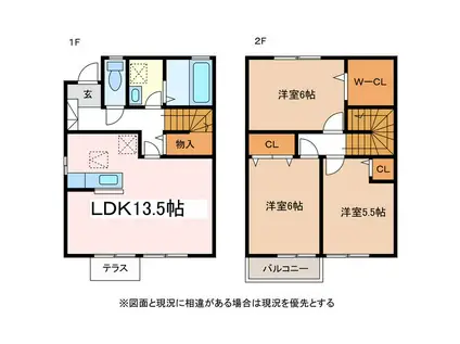 ガーデンベル B(3LDK/1階)の間取り写真