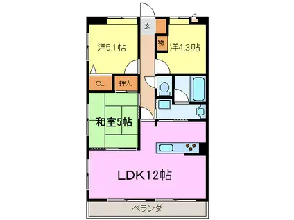 ラフィーネ到津学園通(3LDK/11階)の間取り写真