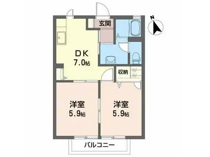 ハイツ オペラシティ(2DK/1階)の間取り写真